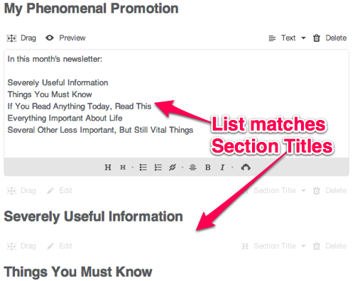 named anchors, create the table of contents