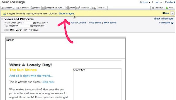 If images aren't loading in NetZero, click the show images link