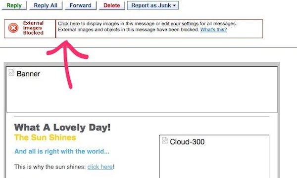 If images aren't loading in Juno, click the link in the 'external images blocked' message at the top of the email