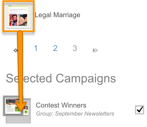 Drag campaign thumbnail on top of campaign in Selected Campaigns.