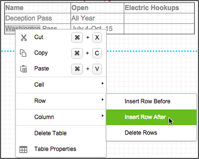 Right-click inside the table and make a choice in the menu.