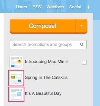 Find two campaigns in your sidebar that you want to combine into a group.