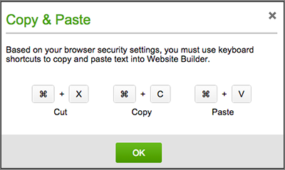 Clicking the text box editor's Cut, Copy or Paste buttons will trigger an alert that your Web browser does not allow their use.
